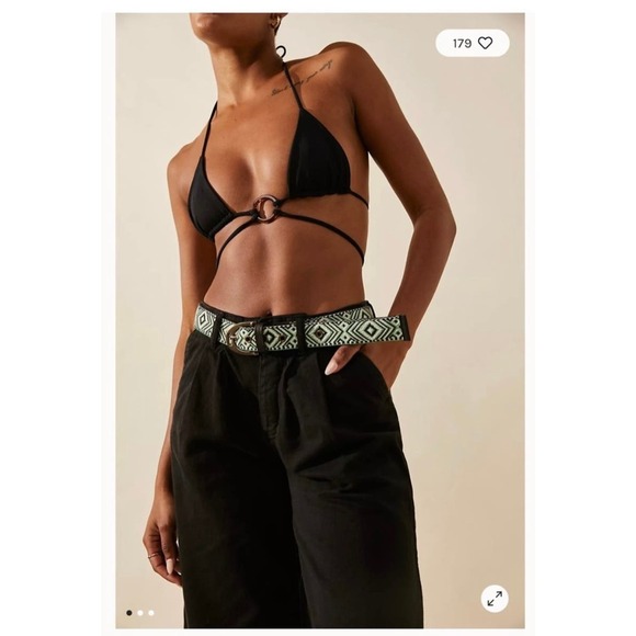NWOT Free People Moving To Mars Cotton Leather Aztec Print Belt Green Size XS/S - Picture 3 of 12